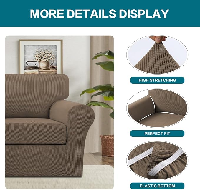 Turquoize 2 Piece Chair Covers Armchair Slipcovers for Living Room Armchair Sofa Cover with Individual Cushion Covers Feature Jacquard Fabric (Chair, Macchiato)