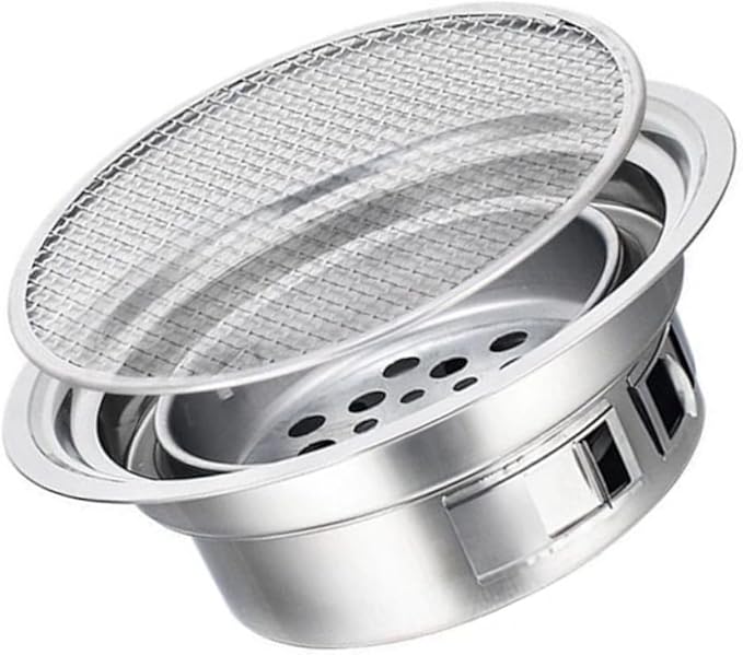 HEMOTON Portable Korean Style Stainless Steel Charcoal Barbecue Grill Small Outdoor Bbq Stove with Grate for Camping and Housewarming