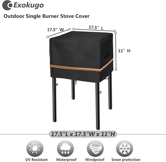 Outdoor Single Burner Stove Cover Fit for Flame King Heavy Duty 200K BTU, for GASONE, 600D Heavy Duty Water Resistant Cover,for All Single Propane Burner- 17.5" L x 17.5" W x 11" H,Black
