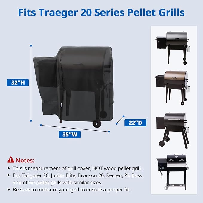 SunPatio Outdoor Heavy Duty Waterproof Grill Cover, Compatible for Traeger 20 Series Wood Pellet, Tailgater and Recteq 340 Grills, Full Length Barbecue Cover, All Weather Protection, Black