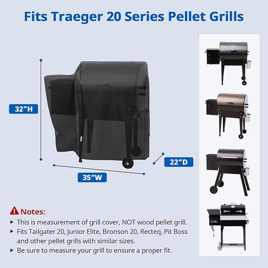 SunPatio Outdoor Heavy Duty Waterproof Grill Cover, Compatible for Traeger 20 Series Wood Pellet, Tailgater and Recteq 340 Grills, Full Length Barbecue Cover, All Weather Protection, Black