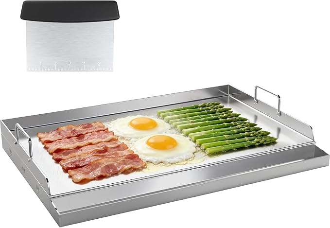 Upgraded 23＂ × 16＂Nonstick Stainless Steel Griddle, Universal Flat Top Plate Insert with Grease Groove, Large Stove Top Griddle for BBQ, Camping, Tailgating and Parties