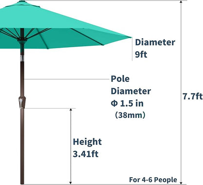 PatioKingdom Auto-Tilt 9FT Patio Umbrella Outdoor with 8 Sturdy Fiberglass Ribs,Market Table Umbrella for Pool,Backyard,Deck and Garden(Peacock Blue)