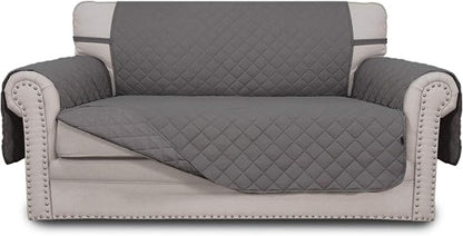Easy-Going Reversible Loveseat Couch Cover for 2 Cushion Couch Sofa Cover for Dogs Water Resistant Furniture Protector with Foam Sticks Elastic Straps for Pet (Loveseat, Gray/Gray) | Machine Washable Slipcover For Dogs, Water Resistant Furniture Mat Fo...