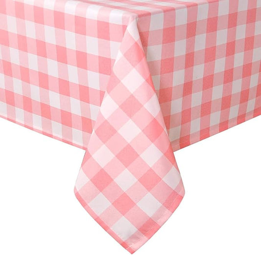 Hiasan Checkered Tablecloth Rectangle - Stain Resistant, Waterproof and Washable Table Cloth Gingham for Valentine's Day/Outdoor Picnic/Holiday Dinner/Kitchen, 30 x 60 Inch, Peach Pink and White