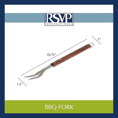 RSVP International Endurance (BQ-FRK) BBQ Grill Fork, 17.25" | Long Handle Keeps Hands Safe from Fire | Made from Stainless Steel & Rosewood