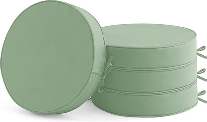 Summsun Outdoor Bistro Chair Cushions Set of 4, 15" D x 3" H Round Chair Cushions Waterproof and Fade Resistant Chair Cushion Pads with Non-Slip Ties and Removable Covers for Garden, Sage Green
