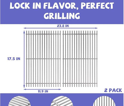 2 Pack 17.5 Inch Stainless Steel BBQ Cooking Grill Grates Replacements for Weber Spirit 300 Series,GS4 Spirit II 300 Series,Spirit 700,Genesis Silver/Gold/Platinum B/C,Genesis 1000-3500,7638,7639