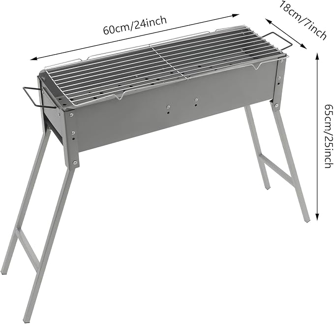 Portable Charcoal BBQ Grill with Adjustable Height, 24x7x25 Inches, Durable Folding Design for Outdoor Cooking & Picnics, Large Grilling Area