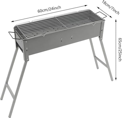 Portable Charcoal BBQ Grill with Adjustable Height, 24x7x25 Inches, Durable Folding Design for Outdoor Cooking & Picnics, Large Grilling Area