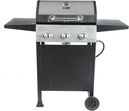 Grill Boss 3 Burner Propane Gas Grill, Portable BBQ w/Lid, Wheels & Side Shelves, Black - Grilling Accessories and Equipment for Camping, Tailgating, Outdoor Barbecue and Cooking