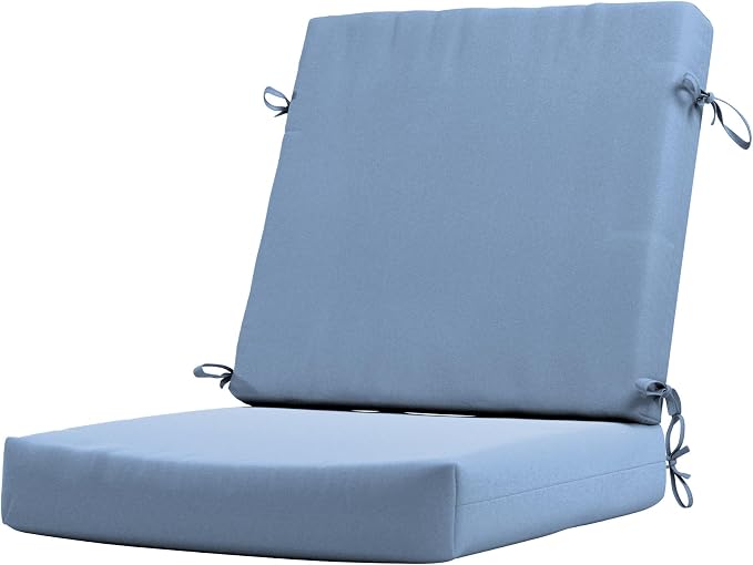 California Umbrella Outdoor Dining Chair, Patio Seat Cushion, 20 x 40 Inch, Premium Outdoor Memory Foam, Fade Resistant, Sunbrella Fabric, Fabric Ties, Air Blue