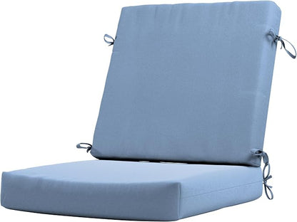 California Umbrella Outdoor Dining Chair, Patio Seat Cushion, 20 x 40 Inch, Premium Outdoor Memory Foam, Fade Resistant, Sunbrella Fabric, Fabric Ties, Air Blue