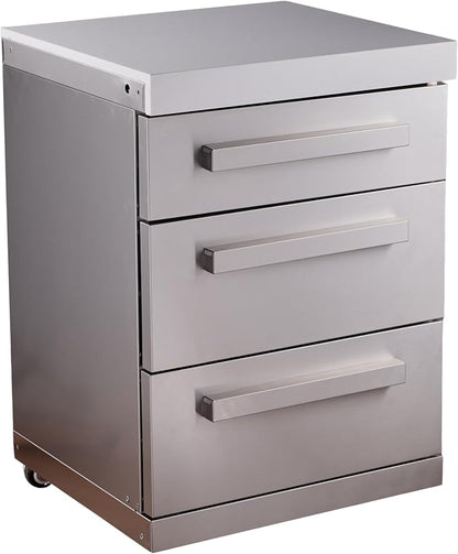 Mont Alpi 3-Drawer Soft-Close Stainless Steel Outdoor Kitchen Cabinet Module with White Granite Countertop - 25" W | 304 SS | MAi805 & MAi400