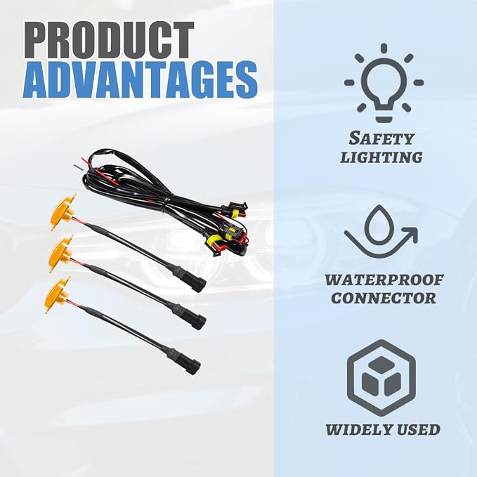 3PCS Car Grille Lights, Bright LED Vehicle Front Grille Trim DRL Lamps with Wiring Harness, Waterproof Auto Exterior Grid Bumper Running Light, Compatible with F150 F250 F350 (Yellow)