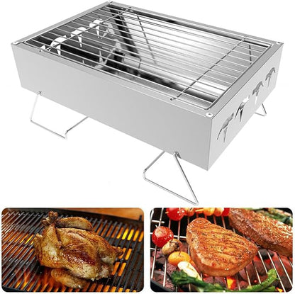 Barbecue Charcoal Grill Barbecue Grill with Strip Grill, Fashion Novel Barbecue Shelf, Barbecue Stove for Outdoor Cooking Camping Beach Traveling Small Folding Tabletop Grill