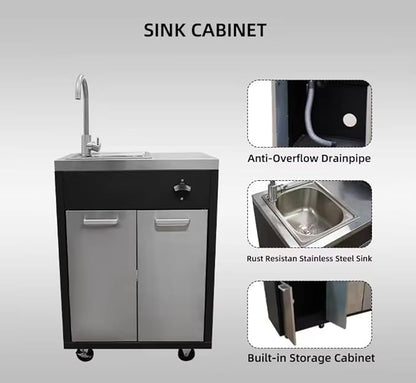 Portable Integrated Outdoor Kitchen Island, Compact Modular Weatherproof BBQ Pod with Built-in Sink & Ice Cooler, Mobile Outdoor Cooking Station for Tailgating, Campsite & Outdoor Event