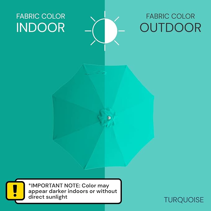 Formosa Covers 9ft 6 Ribs Market Patio Umbrella Replacement Canopy - Top Canvas - Premium Olefin UV Protective and Water Resistant Umbrella Fabric - Premium Quality Replacement Canopy Cover ONLY (Turquoise)