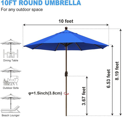 Eurmax USA 10-Year-Non-Fading 10FT Outdoor Patio Market Umbrella,UPF50+ UV Resistant Sun Shade,Heavy Duty Commercial Grade,Crank Lift Design,Windproof Vented Top for Garden,Pool,Deck,Pacific Blue
