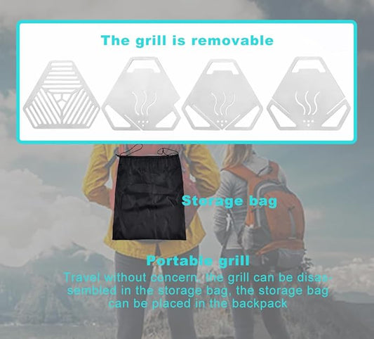 Mini Camp Grill, Portable Stainless Steel Camping Stove, Foldable Tabletop Grill BBQ for Outdoor Camping, Traveling, Picnic（Large）