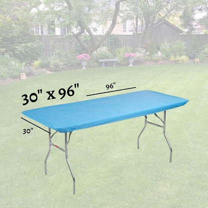10 Pack of Rectangular Plastic Table Covers - 6' Foot or 8' Foot Options - Indoor or Outdoor Fitted Table Covers (Table NOT Included) (Light Blue, 30" x 96" (8' ft))