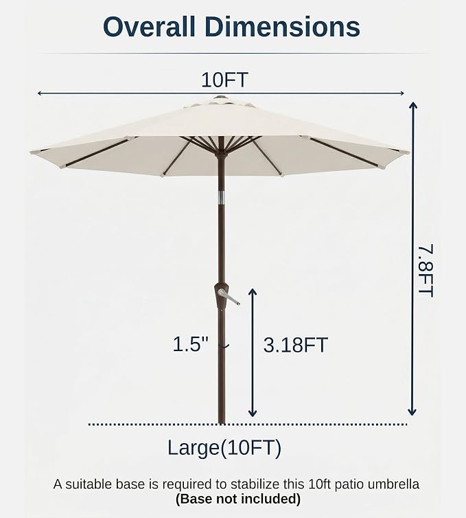 10FT Patio Umbrella, Outdoor Umbrella with Push Button Tilt and Crank, 8 Sturdy Ribs, UV Protection & Waterproof Market Umbrella for Pool, Backyard, Beach,Deck