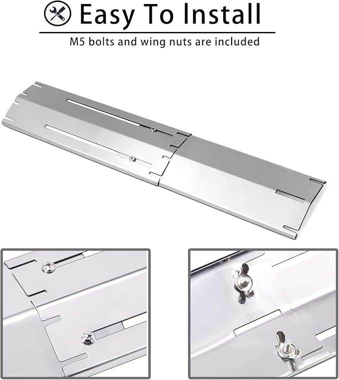 Universal Adjustable Tent Shield, Stainless Steel Heat Plate, Grill Burner Cover, Heat Tent, Grill Repair Kits for Charbroil and Other Gas Grill Models, BBQ Replacement Parts, Pack of 4