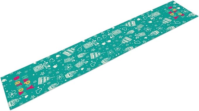 Happy Birthday Table Runner Decor, Blue with Cake and Gifts Table Runner Celebrate Summer Holiday for Holiday Party, Birthday Decorations for Children 13x70in