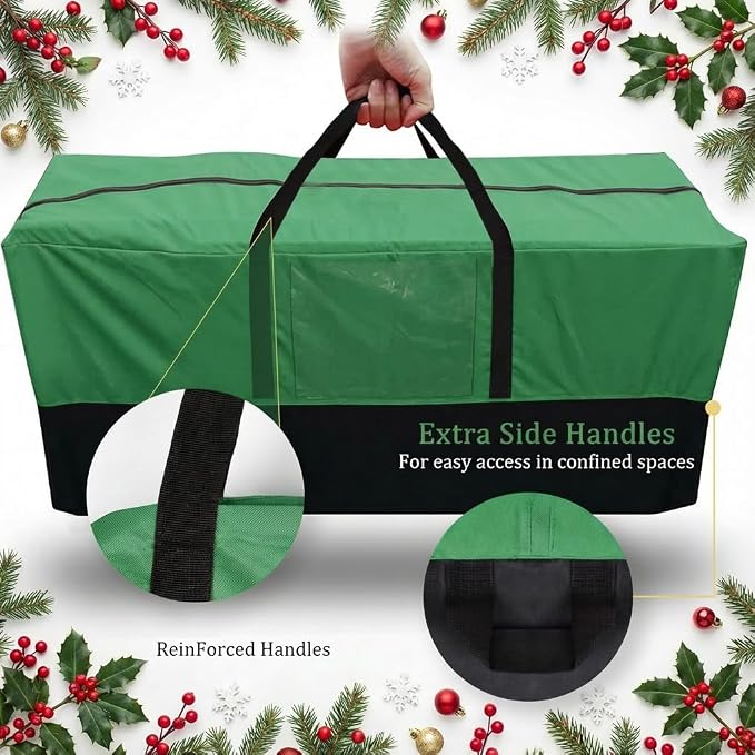 Christmas Tree Storage Bag - Fits Up 8 Ft Tall Artificial Trees - Heavy Duty Holiday Storage bag with Durable Reinforced Handles & Zipper & Transparent Pocket - 600D Oxford Container, Green