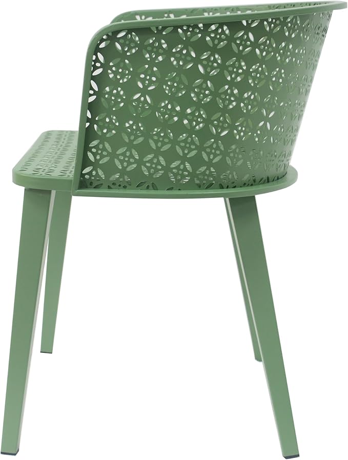 Christopher Knight Home Set of 2 Rivera Patio Iron Dining Chairs, Geometric-Carved Pattern Round Backrest, Armchair for Kitchen, Restaurant, Garden, Balcony, Porch, Backyard, Poolside, Matte Green