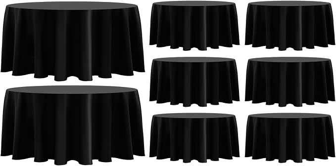 8 Pack Black Round Tablecloths 90 Inch for Dining Tables | Washable Decorative Linen Polyester Table Cover for Banquets Buffets Parties and Weddings