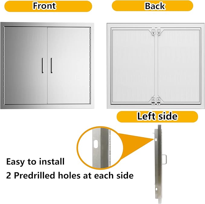 Luffioner BBQ Outdoor Kitchen Doors,31W x 24H Inch Double BBQ Access Door,Rust-Proof Thickened Plate 304 Stainless Steel Access Door for Outdoor Kitchen, BBQ Island,Grilling Station (31W x 24H)