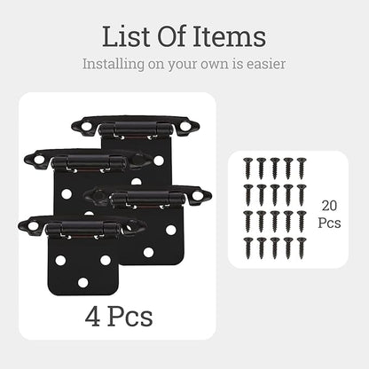 Self Closing Cabinet Hinges for Face Frame,Cabinet Hinges, Metal Hardware for Kitchen Cabinets and Doors (Black, 4Pack)