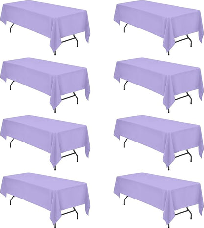 BRILLMAX 8 Pack Lavender Tablecloths 60x126 Inch for 8ft Rectangle Tables | 150 GSM Polyester Fabric, 15" Standard Drop, Water, Stain & Wrinkle Resistant Cloth Cover for Wedding Reception Banquet Party