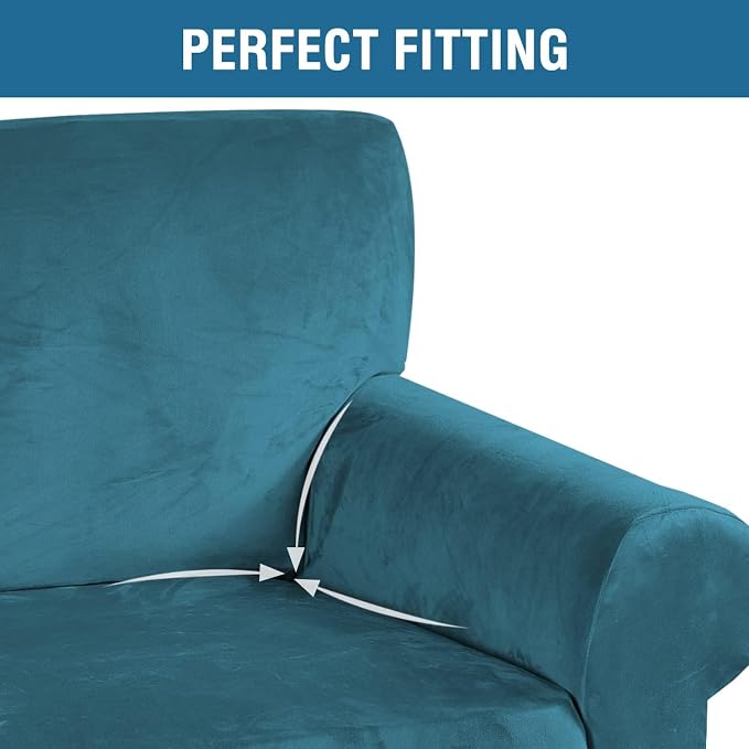 H.VERSAILTEX Stretch Velvet Sofa Covers for 3 Cushion Couch Covers Furniture Protector Soft with Non Slip Elastic Bottom, Crafted from Thick Comfy Rich Velour (Large Sofa 90"-97", Peacock Blue)