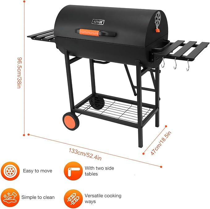 Generic Extra Large Charcoal Barrel Grill 871 Square Inches Cooking Area Outdoor Charcoal Grill Smoker with 2 Foldable Side Tables for Backyard Camping Patio Parties and Picnics