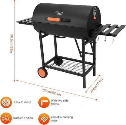 Generic Extra Large Charcoal Barrel Grill 871 Square Inches Cooking Area Outdoor Charcoal Grill Smoker with 2 Foldable Side Tables for Backyard Camping Patio Parties and Picnics