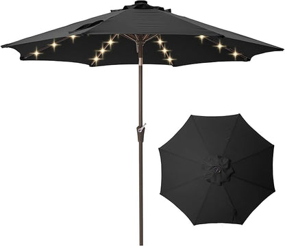 9FT Solar-Powered LED Patio Umbrella with Tilt Crank,Outdoor Market Umbrella with 32 Lights,Sunshade for Deck, Garden and Pool