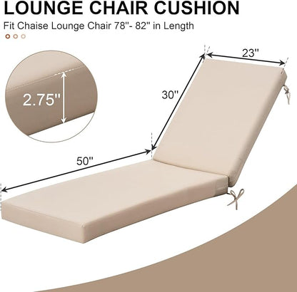 Crestlive Outdoor Chaise Lounge Cushions, 3 Years Fade Resistant Water Resistant Lounge Chair Cushion, 80''L x 23''W, Set of 2, Beige