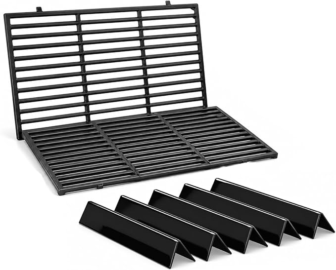 Uniflasy 7638 Grill Grates 7636 Flavorizer Bars for Weber Spirit 300 and Spirit II 300 Front Control, E310 E320 E330 S310 S320 S330 SP310 SP330, Porcelain-Enameled Cast Iron, 7-Pack 3-Burner Heat Kit