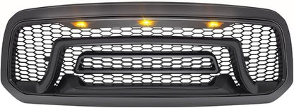 Front Grille Compatible with 2013-2018 Dodge Ram 1500, 2019-2023 Ram 1500 Classic, Bumper Grill with Amber Lights (NO "RAM" LETTER)