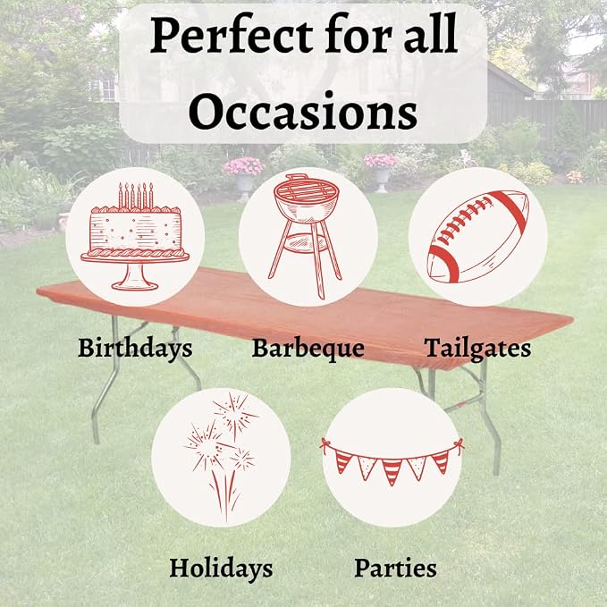 10 Pack of Rectangular Plastic Table Covers - 6' Foot or 8' Foot Options - Indoor or Outdoor Fitted Table Covers (Table NOT Included) (Red, 30" x 96" (8' ft))