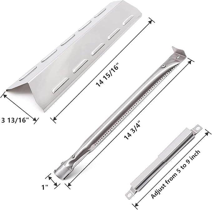 Hiorucet Grill Replacement Parts for Kenmore 5 Burner 146.47468610, 146.23680310, 146.47469610, Kenmore 4 Burner 146.34611410, 146.34611411, Stainless Steel Heat Plate, Pipe Burner, Carryover Tube.