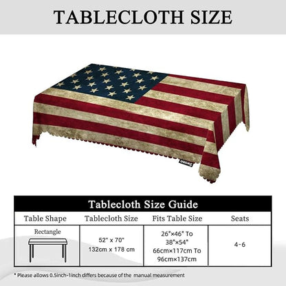 Swono Grunge American Flag 52"X70" Oblong Table Cloth Rustic USA Flag Wrinkle Free Table Cover Farmhouse Tablecloth for Home Restaurant Picnic Indoor Outdoor Dining