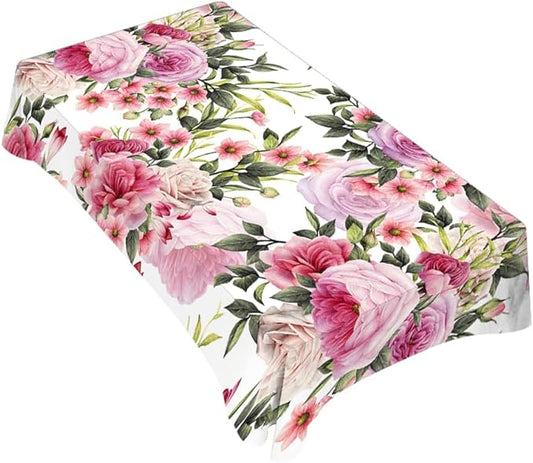 TKS MITLAN Roses Tablecloth 52 x 70 Inch Rectangular Wreath Pretty Floral Pink Peony Flowers Bud Leaf Bouquet Elegance Oblong Table Cloth Kitchen Table Decorations for Home Dinner Party