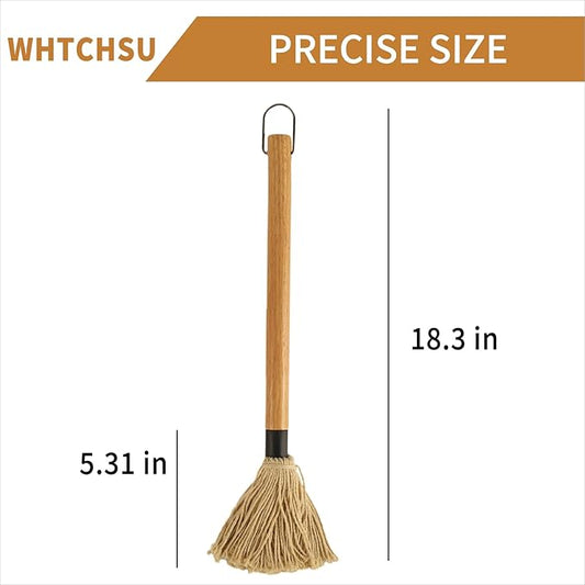 18.3 Inch BBQ Mop Brushes for Sauce, Grill Basting Mop Wooden Long Handle BBQ Mop with 1 Extra Replacement Heads for BBQ Grilling Smoking Steak