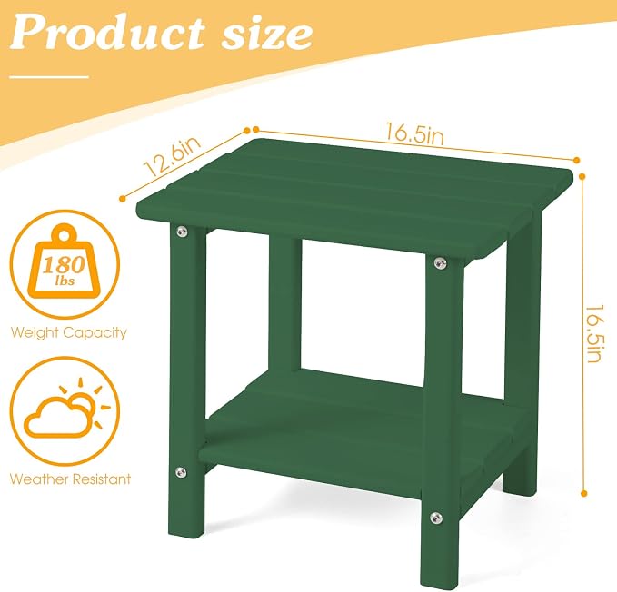 Apolimi Adirondack Outdoor Side Table, 2-Tier Sturdy Patio End Table Weather Resistant, 16.5" Solid Side Table for Patio, Pool, Porch