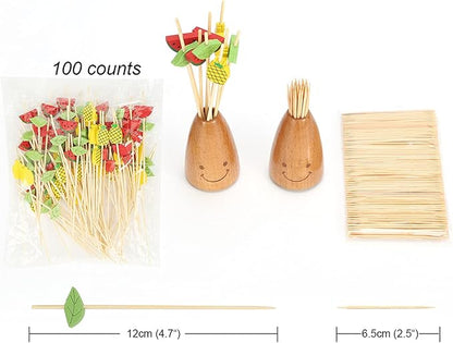 Minisland Yellow Pineapple Cocktail Picks, 4.7 Inch Long Bamboo Fancy Toothpicks for Appetizers, Decorative Summer Tropical Hawaiian Party Food Drinks Garnish Fruit Skewer Sticks 100 Counts - MSL171