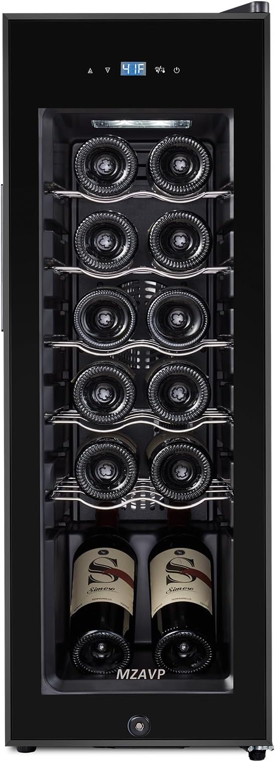 Mini Wine Fridge, 12 Bottle Compressor Wine Cooler Refrigerator, Freestanding Wine Cellar For Red&White Wine, Digital Temperature Control, Removable Shelves, Glass Door