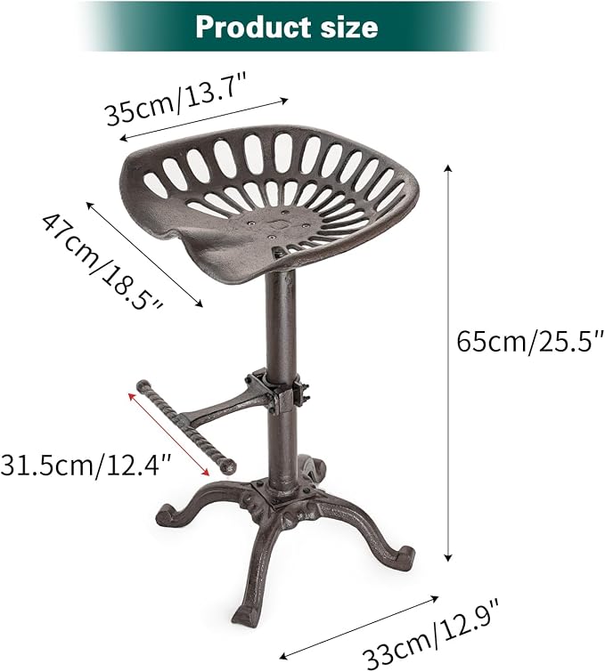 Sungmor 26-32 Inch Adjustable Cast Iron Swivel Bar Stool - Antique Brown | Vintage Industrial Barstool with Ergonomic Seat & Footrest for Home Bar Bistro Counter Height Dining Decor Accent